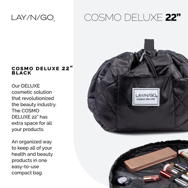 Lay-n-Go Cosmo Drawstring Cosmetic & Makeup Bag Organizer - Portable Drawstring Makeup Bag w/Zipper Pocket  Makeup Loops & More - Durable  Machine Washable Toiletry Bag for Travel (22""  Black) - Image 2